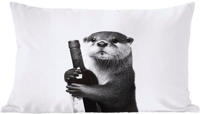 Sierkussens - Kussentjes Woonkamer - 60x40 cm - Wijnfles - Otter - Zwart
