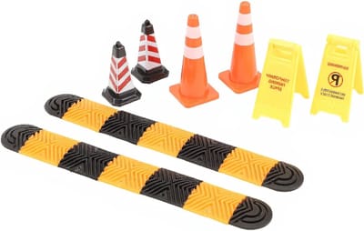 Climbing Car Model Accessoires voor 1/18 en 1/24 Auto's - Snelheidsdrempels, IJsconen en Waarschuwingsborden voor Modelauto Scènes