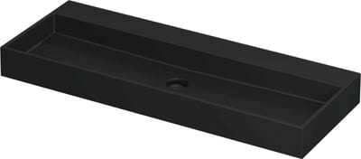 INK® United wastafel porselein zonder kraangat inclusief porseleinen click plug en verborgen overloop systeem 120x45x11cm, mat zwart