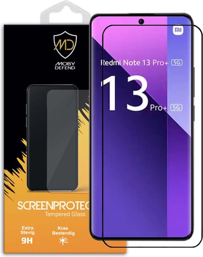 MobyDefend Screenprotector - Geschikt voor Xiaomi Redmi Note 13 Pro Plus - Screensaver Met Zwarte Randen - Gehard Glas