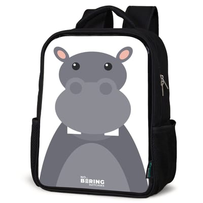 NoBoringSuitcases.com® - Rugzak zwart - Schooltas jongen & meisje - Dierenportret grijze nijlpaard - Rugtas voor school - Boekentas kind - Schoolrugzak - Kinderrugzak