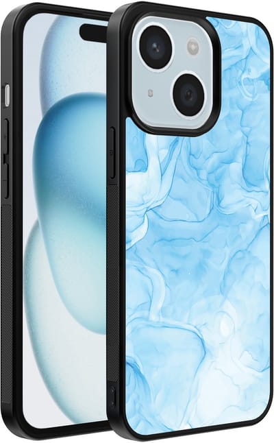 Smartphonica Telefoonhoesje geschikt voor iPhone 15 Plus met marmer opdruk - TPU backcover case marble design - Lichtblauw geschikt voor iPhone 15 Plus