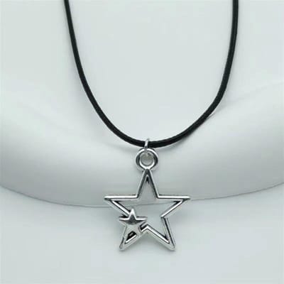 1 stuks Vintage Pentagram Ketting Zwarte Touw Ketting Gepersonaliseerde Mode Legering Ster Hanger Sieraden Feest Cadeau white