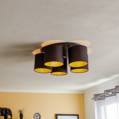 Luminex Plafondlamp Jovin met vijf kappen zwart/goud