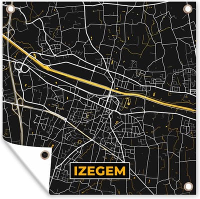 Tuin poster Plattegrond - Izegem - Kaart - Stadskaart - 200x200 cm - Tuindoek