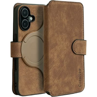 Coverzs 2 in 1 magnetische case geschikt voor de Apple iPhone 16 Plus hoesje - afneembare bookcase met ruimte voor pasjes / briefgeld - telefoonhoesje geschikt voor magnetische accessoires (bruin)