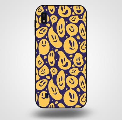 Smartphonica Telefoonhoesje voor Samsung Galaxy A10 met smiley opdruk - TPU backcover case emoji design - Paars Geel geschikt voor Samsung Galaxy A10