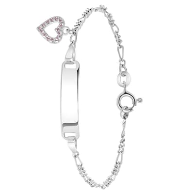 Lucardi Meisjes Armbandje met hanger met plating - Hart - Zirkonia - Cadeau - Echt Zilver - Zilverkleurig