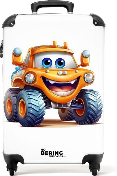 NoBoringSuitcases.com - Kinderkoffer monstertruck - Past binnen 55x40x20 cm en 55x35x25 cm - Cabine valise enfant - Handbagage trolley op wieltjes - Small kids suitcase - Reiskoffer met wielen - Rolkoffer - Kindertrolley jongen - Koffer kinderen