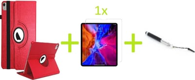 Geschikt voor Apple iPad Air 4 (2020) 10.9 inch Multi Stand Case - 360 Draaibaar Tablet hoesje - Tablethoes - Rood + 1x Screenprotector +  Stylus
