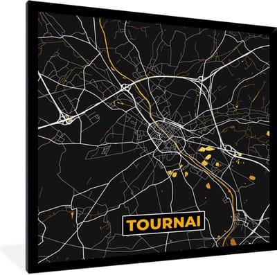 Fotolijst incl. Poster - Stadskaart - Tournai - Goud - Plattegrond - Kaart - 40x40 cm - Posterlijst