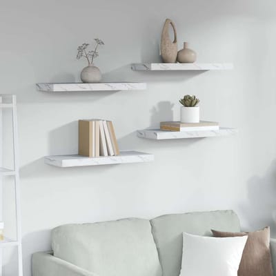 vidaXL - Wandplank - 4 - st - Wit - Marmer - 60 - x - 23,5 - x - 3,8 - cm - Bewerkt - hout