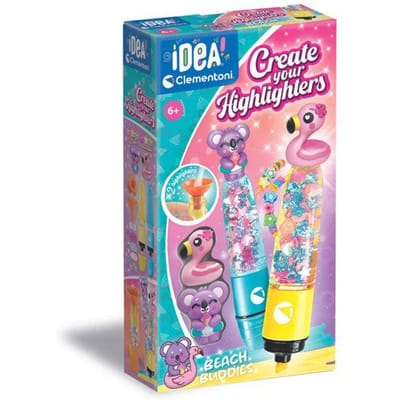 Clementoni Create Your Highlighters Beach Buddies - Kleurstift Markeerstiften Zelf Maken - Knutselpakket Stiften in Zomerse Kleuren - voor Kinderen