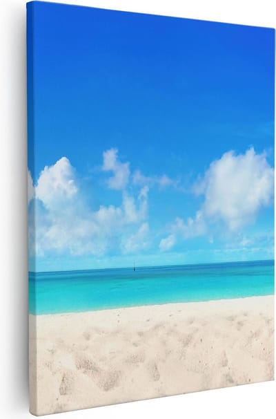 Artaza Canvas Schilderij Strand En Zee - 80x100 cm - Groot - Wanddecoratie Zeezicht - Muurdecoratie Kust - Schilderijen Op Canvas Zonnig Strand