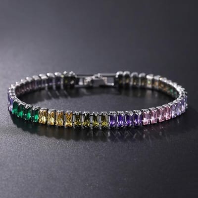 Bracelet en zircone cubique 2,5 x 5 mm, bracelet de tennis coloré en zircone cubique pour femmes et hommes, bracelet punk en zircone, bijoux de mariage couleur argent 19cm gray