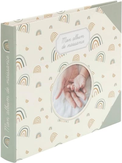 Atmosphera - Baby Herinneringsalbum Geboorte – Invulboek met Fotoalbum – Regenboogmotief – Groen – 24 x 27 cm