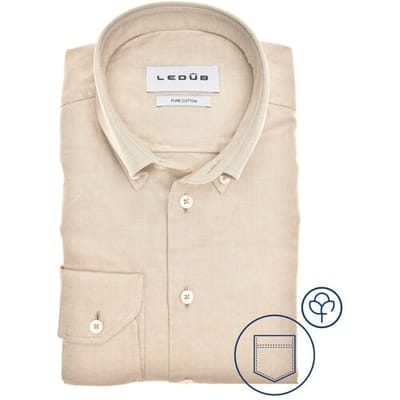 Ledub modern fit overhemd - popeline - lichtbruin - Strijkvriendelijk - Boordmaat: 39 (EU maat: M)