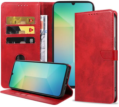 Geschikt voor Samsung Galaxy A06 Telefoonhoesje Kunstleer met Magnetisch lipje en Pasjeshouder Book Case met Klepje - Rood - Smartphonica geschikt voor Samsung Galaxy A06