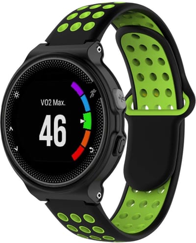 By Qubix - Siliconen sportbandje - Zwart + groen - Geschikt voor Garmin Forerunner 220 / 230 / 235 / 620 / 630 / 735 (XT)