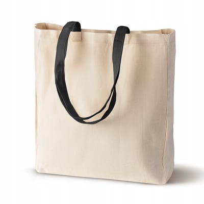 Grote Katoenen Tas Ecru met Zwarte Handgreep 38x10x42 cm - 220g