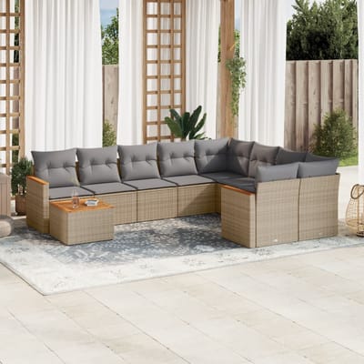 vidaXL - 10-delige - Loungeset - met - kussens - poly - rattan - gemengd - beige