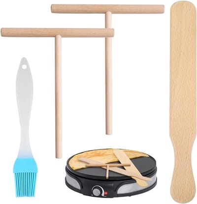 Crepe accessoires set met houten spatel, T-vormige deegverdeler en kwast voor perfecte pannenkoeken