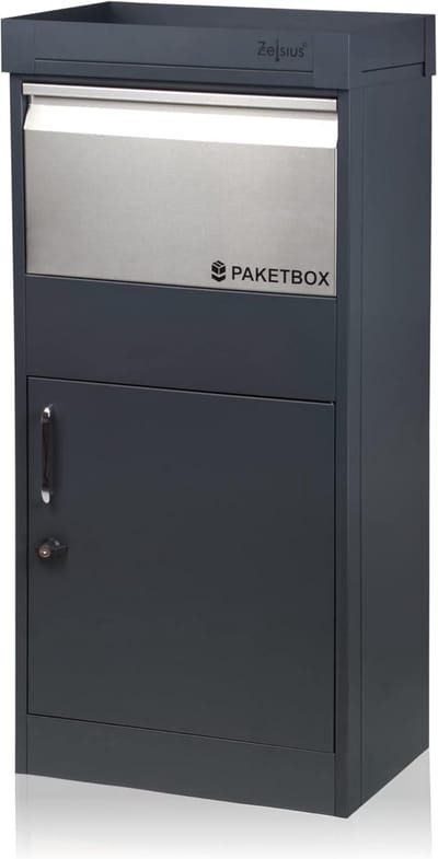 Stalen brievenbus met pakketcompartiment en plantenbed in RAL7016