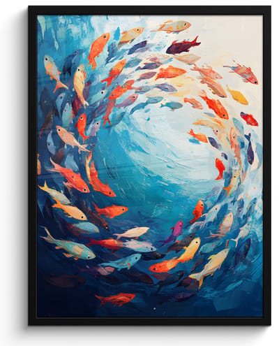 Poster in lijst - Fotolijst 50x70 cm - Posters - Zee - Vissen - Kleurrijk - Dynamisch - Posterlijst zwart - Decoratie - Wanddecoratie woonkamer - Muurdecoratie slaapkamer