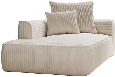Vente-unique Chaise longue met hoek links van grof beige ribfluweel PINETA L 180 cm x H 67 cm x D 115 cm