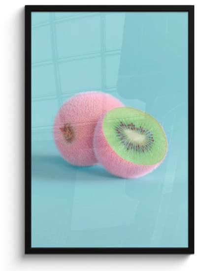 Poster in lijst - Fotolijst 60x90 cm - Posters - Kiwi - Blauw - Surrealistisch - Posterlijst zwart - Decoratie - Wanddecoratie woonkamer - Muurdecoratie slaapkamer