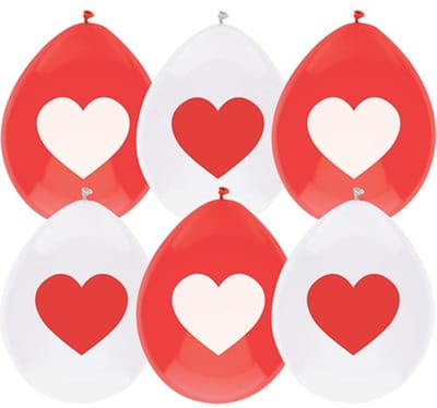 Haza Ballonnen Love hartjes print - Valentijn - rood/wit - 6x stuks - 29 cm - versiering - feestartikelen - bruiloft