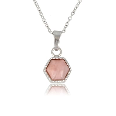 My Bendel - Ketting Zilverkleurig met Zeshoek Rhodonite Edelsteen - Zilverkleurige Ketting met Rhodonite Zeshoek Hanger - met Luxe Cadeauverpakking | Sieraden Voor Dames