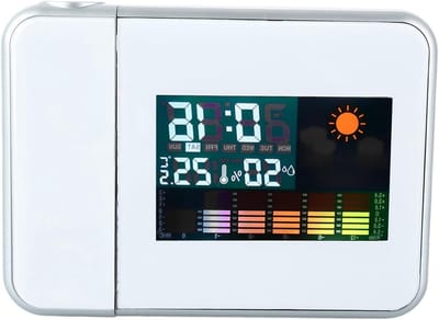Digitale Projectie Alarmklok voor Slaapkamer met Groot LED Display, 180° Projector, Temperatuur- en Vochtigheidsmonitoring, Dubbele Geluidsinstellingen en 12/24 Uursweergave