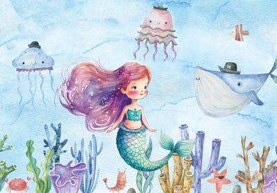 Fotobehang - Meermin - Ariel - Oceaan - Zee - Sprookje - Vliesbehang- 254x184cm (lxb)