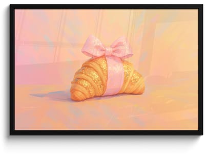 Poster in lijst - Fotolijst 90x60 cm - Posters - Croissant - Strik - Roze - Posterlijst zwart - Decoratie - Wanddecoratie woonkamer - Muurdecoratie slaapkamer