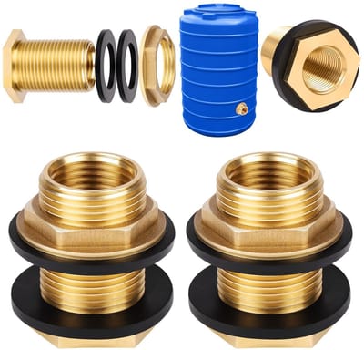 Dailygoods - Messing Bulkhead Fittingen - 1 Inch naar 3/4 Inch Adapter - Inclusief Silicone Ringen - Duurzaam - Geschikt voor Pijpen - Voor Water- en...