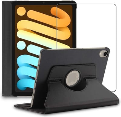 ebestStar - Hoes geschikt voor iPad mini 2021 8.3'' (6 gen) Apple, Roterende Etui, Case, 360° Draaibaar hoesje, Zwart + Gehard Glas