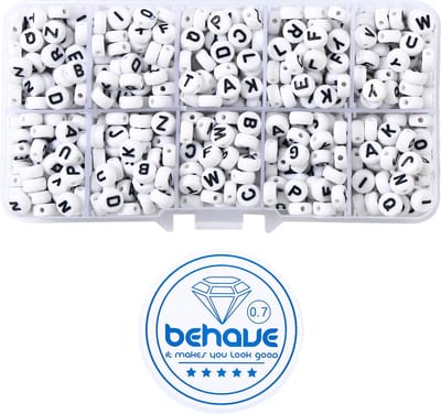 Behave Letterkralen Set - Wit met Zwarte Letters - Acryl - Kralen - Alfabet Kralen - 7mm - 624 Stuks