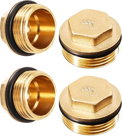4 Stuks Messing Stoppen met 1 Inch Mannelijke Draad, Eindkappen voor Radiatoren en Waterleidingen, Inclusief Rubber Ring voor Betrouwbare Afdichting