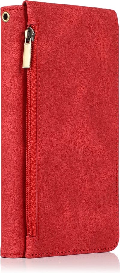 Casemania Hoesje Geschikt voor Oppo A76 - Rood - Luxe Portemonnee Book Case met Rits & Extra Vakken