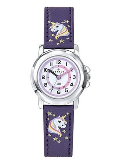Certus-Kinderhorloge-Paars lederen band-Unicorn band.