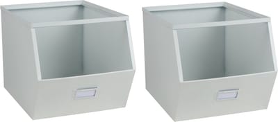 Urban Living Stapelbare opbergmand - 2x - Open Metal Box - 23 x 32 x 21 cm - metaal - wit