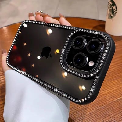 Luxe Bling Strass Diamant Transparante Hoesje Voor iPhone 16 Pro Max 15 14 13 Schokbestendige Bescherming Bumper Hard Acryl Cover For iPhone 13ProMax zwart