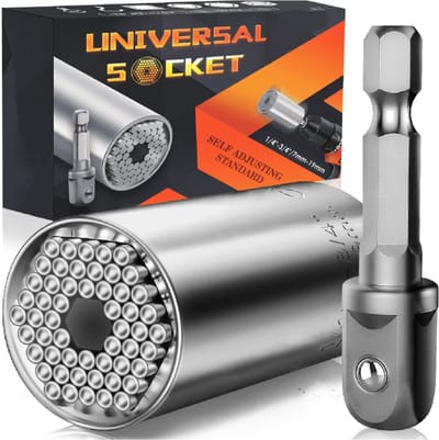 Vixson - Universele Dopsleutel - 2 Stuks - 7-19mm - 54 Stalen Pinnen - Inclusief Booradapter - UNISOCK