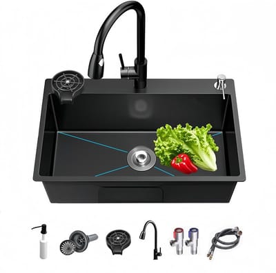 Dailygoods- Onderbouwspoelbak Compact - Wastafel - Roestvrij Staal - Afdruiprek - Inclusief Zeef - Buitenmaten 80 x 50 x 20 cm