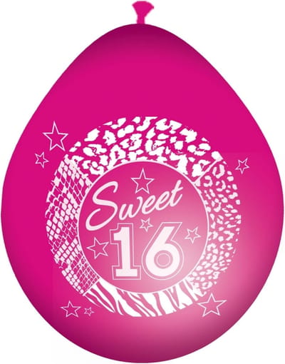 Folat Ballonnen sweet 16 - 8x - roze - latex - 30 cm - verjaardags versiering ballonnen