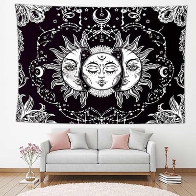 Dailygoods- Wandtapijt 150 x 200 cm - Psychedelisch Mandala - Tarot Wandtapijt - Wanddecoratie Slaapkamer - Duurzaam Polyester - Ademend en Huidvriendelijk - Muurdecoratie