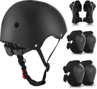 Kniebeschermers en Helm Set voor Kinderen 3-10 Jaar - Bescherming voor Inlineskaten, Skateboarden, Fietsen en Rolschaatsen - Zwart