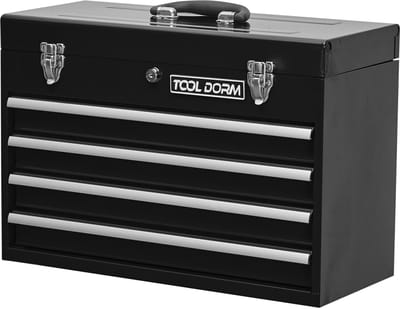 Merax Metalen Gereedschapskist met 4 Lades - Draagbare Stalen Gereedschapskoffer met Slot - Kogellagergeleiders & Antislip Liner - Sterke Gereedschapsbox voor Werkplaats Garage & Opslag (Zwart)