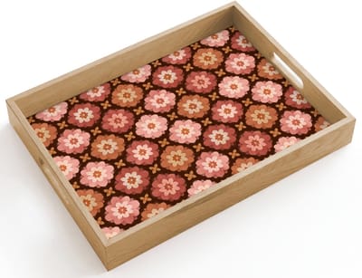 Dienblad hout 40x30 cm - Schootdienblad - Geometrisch - Bloemen - Kleurrijk - Borrelplank rechthoek - Plateau dienbladen